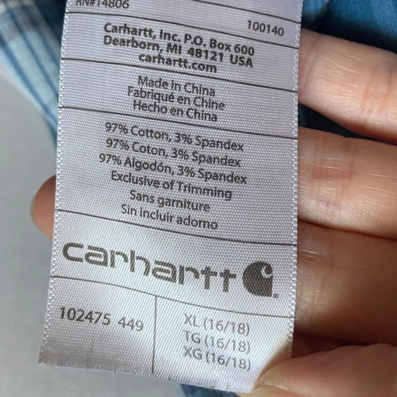 Carhartt blue white plaid shirt Sz 16/18 Sz L - Picture 5 of 7